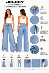 Pantalones Vaqueros de Mezclilla Rectos de Cintura Media, Corte Regular, Largos, Color Azul Lavado, Jeans de Mujer, Otoño, Estilo Casual Sencillo - Product Image 1