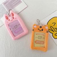 Porte-cartes japonais et coréen ours et lapin mignons en peluche transparent rangement personnalisé étui à cartes doux et drôle