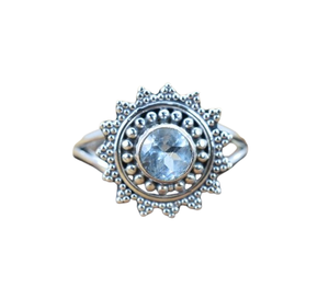 แหวนพลอยบุษราคัมสีฟ้าเงินสเตอร์ลิงเครื่องประดับทำด้วยมือเงินสไตล์ Boho สำหรับเป็นของขวัญสำหรับผู้หญิง - Product Image 1