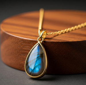 Vente chaude chaîne délicate en argent Sterling 925 avec pendentif en Labradorite bohème or 18 carats cristal de guérison mode breloques délicates - Product Image 1