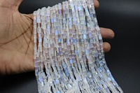 Perles carrées facettées en pierre de lune arc-en-ciel naturelle 4*7 mm, en vrac, sur brins de 10 pouces de longueur, diamètre du trou 0,5 mm, vente en gros