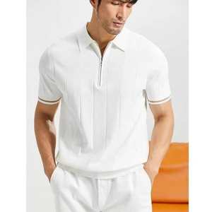 2025 hommes luxe solide Anti-boulochage pour Polo haut de gamme été mode glace soie tricoté haut demi fermeture éclair brodé conception - Product Image 4