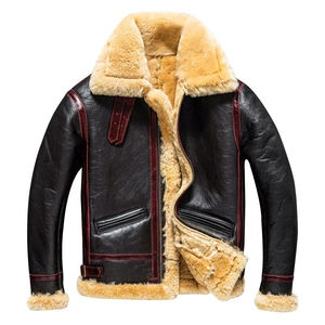 Veste en cuir bomber pour homme, style luxe, poids lourd, écologique, en cuir de mouton, design sherpa, chaude pour l'hiver, sur mesure - Product Image 1