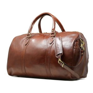 INDEX Sac de voyage en cuir véritable pour hommes, forme ovale, fermeture à glissière, poignée de voyage, capacité de 20 à 36 L, couleur marron - Product Image 3