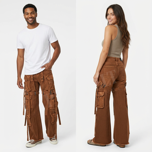 Oversized Vintage Custom Distressed Denim Cargo <b>Pants</b> Wide Leg Strap Utility Streetwear Multi Pocket Custom Color Denim <b>Pants</b> - Product Image 2