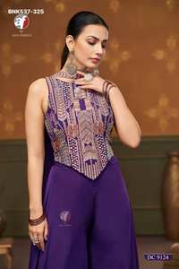 Top Moderno de Chifón Chinon Puro con Bordado Elaborado, con Pantalones Palazzo y Dupatta, Moda Femenina, Exportador, Compra en Línea, India - Product Image 6