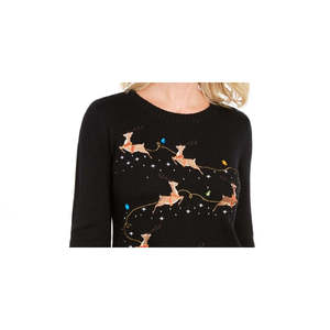 Maglione da Donna Karen Scott Nero XS con Ricamo Renna, Vintage Floreale Traspirante Casual con Bottoni Frontali per Autunno Inverno - Product Image 2