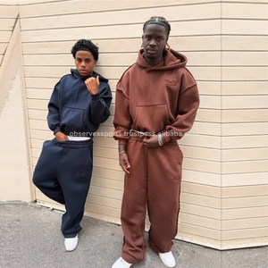 Échantillon gratuit, ensemble de pantalons de survêtement à capuche en coton 100 % imprimé, respirant, séchage rapide, poids lourd, hiver, couleur unie, coupe ample, unisexe - Product Image 2
