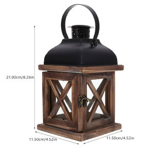 Lanternes suspendues en métal et en bois de style royal pour la maison et la décoration de table de Noël, lanterne de sol en verre de couleur naturelle - Product Image 6