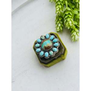 Handmade Navajo Royston <b>Turquoise</b> & Sterling Silver Cluster <b>Ring</b> Size 10.5 Bezel Set IGI Certified for Everyday Wear - Product Image 4
