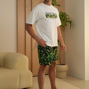 Men's Summer Casual Cotton T-Shirt Shorts <b>Set</b> Breathable Twin Embroidered Solid Pattern Plus Size Thermal Features 100% Cotton - Product Image 2