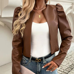 Veste en cuir de haute qualité à la mode pour femmes longueur régulière motif solide Streetwear pour l'automne et l'hiver - Product Image 1