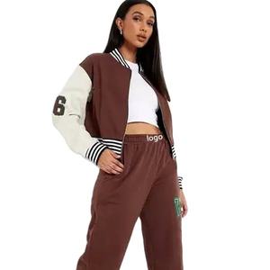 Venta caliente parche bordado contraste Varsity recortado mujeres chándal logotipo personalizado mujeres copped chándales - Product Image 1