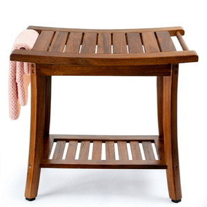 <b>Wooden</b> Bathroom <b>Bench</b> with <b>Storage</b> Shelf Minimalist Design Anti-Slip Spa Seat for Bath Use - Product Image 1
