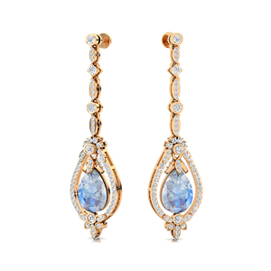 Pendientes Colgantes de Piedra Lunar Arcoíris Natural con Diamantes Reales, Elegantes, Chapados en Oro Sólido de 18K y Rodio, para Bodas y Fiestas, Personalizados - Product Image 4