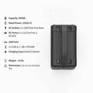Station d'alimentation portable, batterie lithium-ion, stockage d'énergie renouvelable, haute capacité, refroidissement liquide, 22,4 V, plusieurs ports de sortie - Product Image 2