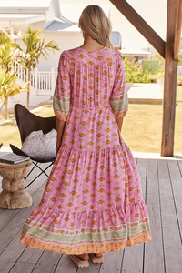 OEM Custom Summer <b>Beach</b> Girls Floral Print Boho <b>Long</b> Rayon Ruffles Casual V-Neck Sexy Boho Maxi Plus <b>Dress</b> Robe Femme - Product Image 2