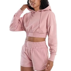 Ensemble de vêtements pour femmes, crop top à capuche et short de jogging, ensemble de vêtements pour femmes, crop top à capuche et short pour l'hiver, ensemble 2 pièces, 2026 - Product Image 1