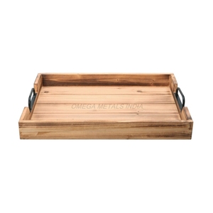Excellent Quality Wooden <b>Tray</b> in Rustic Gray Color with Elegant Rectangular Shape and Leather Handles Perfect for <b>Serving</b> - Product Image 3