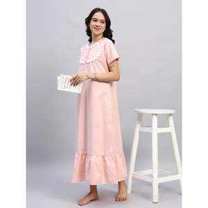 Camisón de Mujer 100% Algodón con Encaje, Casual, Elegante, Estilo Victoriano, Transpirable, Largo, de Manga Corta, para Otoño, Verano y Primavera - Product Image 1