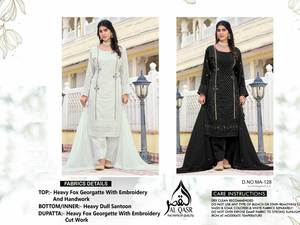 Colección de Vestidos de Tres Piezas de Georgette Sintética Premium con Bordado Pesado de Última Moda, Hechos a Mano y con Trabajo Khatli, para Adultos Especiales - Product Image 4