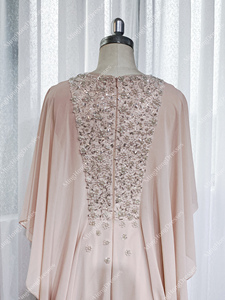 Винтажное элегантное вечернее платье в арабском стиле из Дубая, светло-розовое, с вырезом-лодочкой, свободного кроя, в пол, из шифона, с пайетками и бисером, силуэт «русалка», для выпускного вечера - Product Image 6