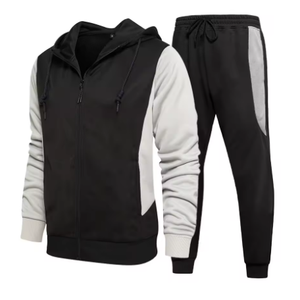 Survêtement Streetwear à la mode pour hommes 100% Polyester couleur bloc capuche pull Jogging survêtement col montant cordon grande taille - Product Image 3