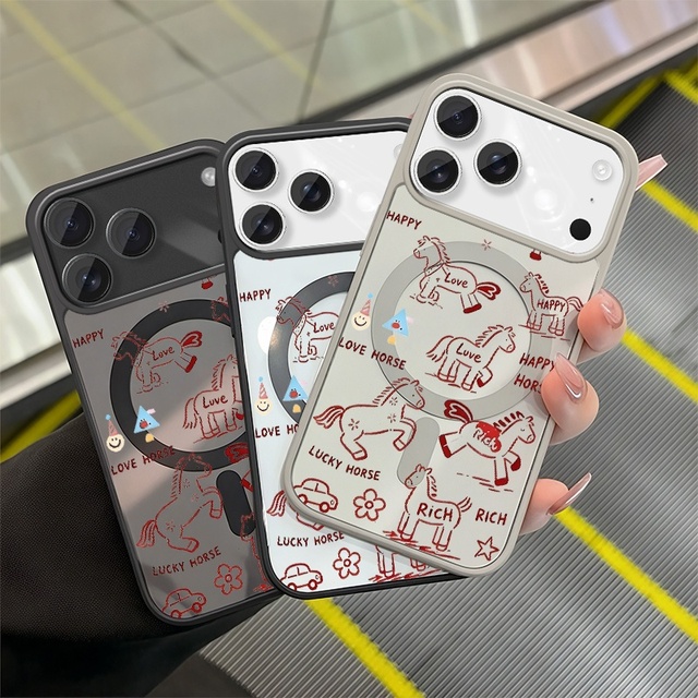 Lucky Horse Magnetic Sublimation Blank Phone Case for 11 to 17 Pro Max Soft TPU White Flower Design Unisex