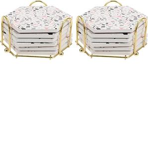 Posavasos decorativo de mármol redondo con borde de aluminio, juego de tazas de café y té para cocina, 4 unidades - Product Image 6