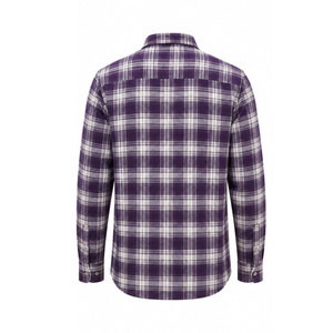เสื้อเชิ้ตทำงานแขนยาวลายสก็อตสีม่วงขาวสำหรับผู้ชาย ผ้าฝ้าย สวมใส่สบาย พิมพ์ลายโลโก้ด้านหน้า - Product Image 3