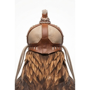 Cagoule de fauconnerie en cuir avec pompon et capuchon métallique, taille unique, équipement de chasse durable pour l'extérieur, design minimaliste - Product Image 4