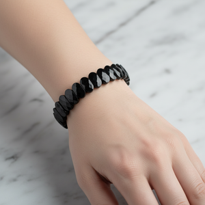 Bracelet en pierre naturelle de tourmaline noire à coupe large - Product Image 5