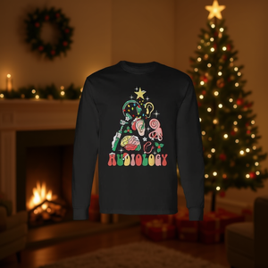 T-shirt a maniche lunghe con albero di Natale per audiologi, regalo per operatori sanitari - Product Image 3