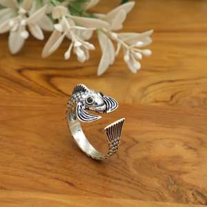 Vintage Fish Wrap <b>Ring</b> Adjustable Open <b>Ring</b> for Women Men | Gold Silver Animal <b>Statement</b> <b>Ring</b> | Bohemian Gothic Punk Jewelry - Product Image 2
