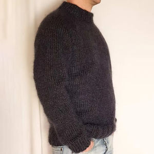 Suéter de punto de invierno de lana 100% personalizado al por mayor para hombre cuello redondo antiarrugas transpirable antiretráctil logotipo frontal suéter - Product Image 6