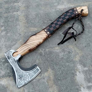 ขวานเหล็กดามัสกัสขวานหัวและโลโก้ทำจากเหล็กดามัสกัส - Product Image 6