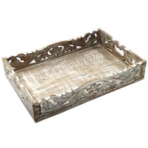 Plateau en bois de style récupéré fait à la main, fabrication directe, plateaux en bois pour aliments avec poignées découpées pour le service dans les restaurants et les hôtels - Product Image 2