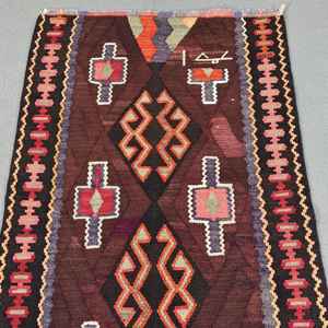 2.8x12.5 ft Vintage <b>Runner</b> Rug, Brown <b>Red</b> Turkish Plants & trees Wool Rug - Product Image 5