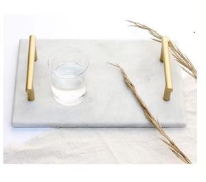 Plateau de service en bois décoratif noir élégant moderne avec poignée dorée pour thé café ou pouf - Product Image 1