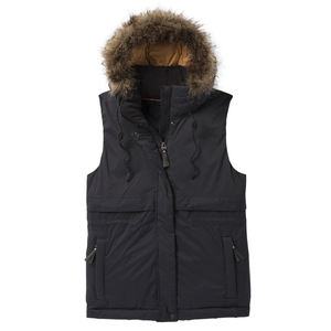 Gilet zippé matelassé court pour femmes Bodywarmer d'hiver rembourré noir avec décoration en fourrure Gilet adulte personnalisé Veste Gilet - Product Image 1