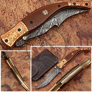 Cuchillo plegable de acero Damasco de alta calidad con mango de refuerzo de COBRE sólido Cuchillo de bolsillo compacto y duradero para exteriores a la venta - Product Image 2