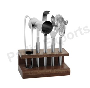 Ensemble d'outils de bar classiques antiques en acier inoxydable écologiques de 6 pièces avec support pour la maison et le restaurant - Product Image 1