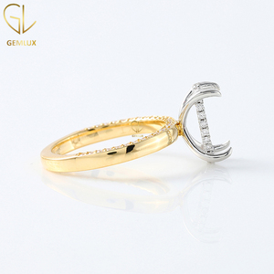 Bague de fiançailles Halo cachée en diamant taillé ovale semi-monté en laboratoire pour femme - Product Image 3