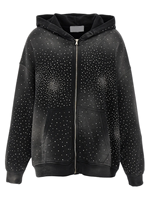 Sweat à capuche zippé de luxe en molleton coton/polyester, délavé à l'acide, avec impression numérique hiver, strass et logo personnalisé brodé, 2 pièces