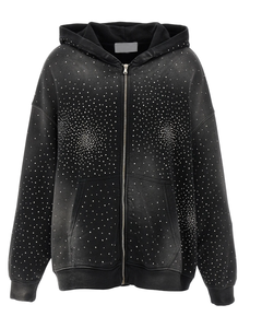 Sweat à capuche zippé de luxe en molleton coton/polyester, délavé à l'acide, avec impression numérique hivernale, strass brodés, logo personnalisé, écologique - Product Image 1