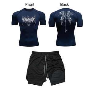 Conjunto de rendimiento 2 en 1 Camiseta y pantalones cortos impresos por sublimación 3D de algodón transpirable para hombres Estilo de verano personalizado - Product Image 3