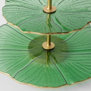 Support à gâteaux et cupcakes de luxe en métal vert tropical moulé, motif feuille, 2 niveaux, fait main, écologique, ananas doré, cadeau pour la maison - Product Image 6