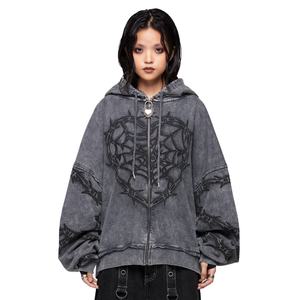 Sudadera con Capucha Extra Grande de Invierno con Logotipo Frontal Personalizado 2026, Lavado Ácido, Diseño de Cremallera Completa para Mujer, Sudadera Informal para Dama - Product Image 1