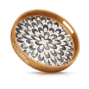 Articles chauds rotin nacre plateau de service vaisselle décorative nacre plateau de rangement fabriqué au Vietnam - Product Image 1