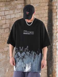 Streetwear T-shirt décontracté 100% coton solide motif avant Logo coupe ample tissu tricoté - Product Image 6